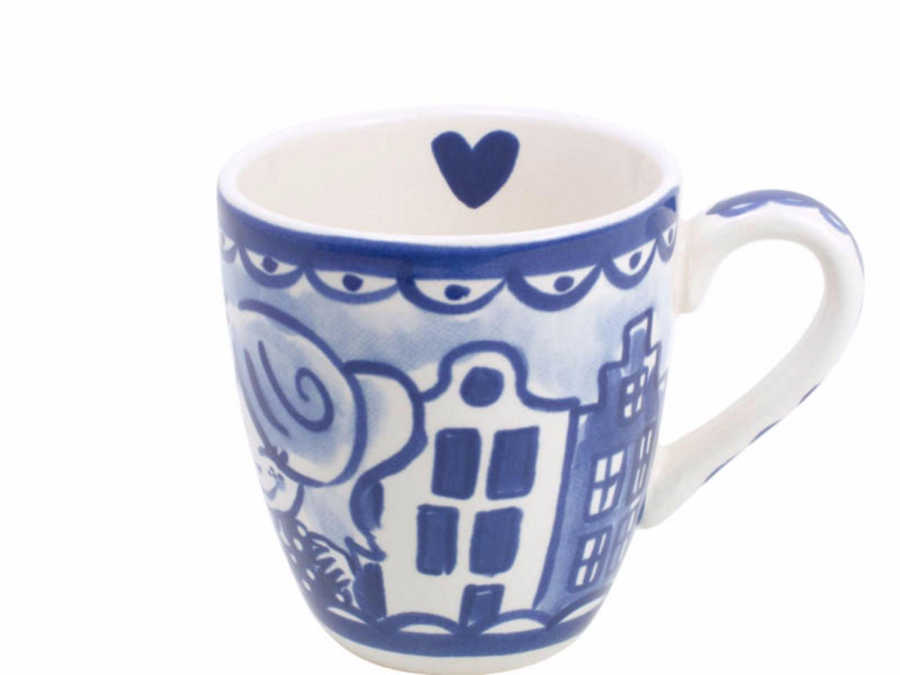 MINI-BECHER Arm in Arm in weiß/blau - 0.2L - Multicolor, Keramik (0.2L) - Blond Amsterdam