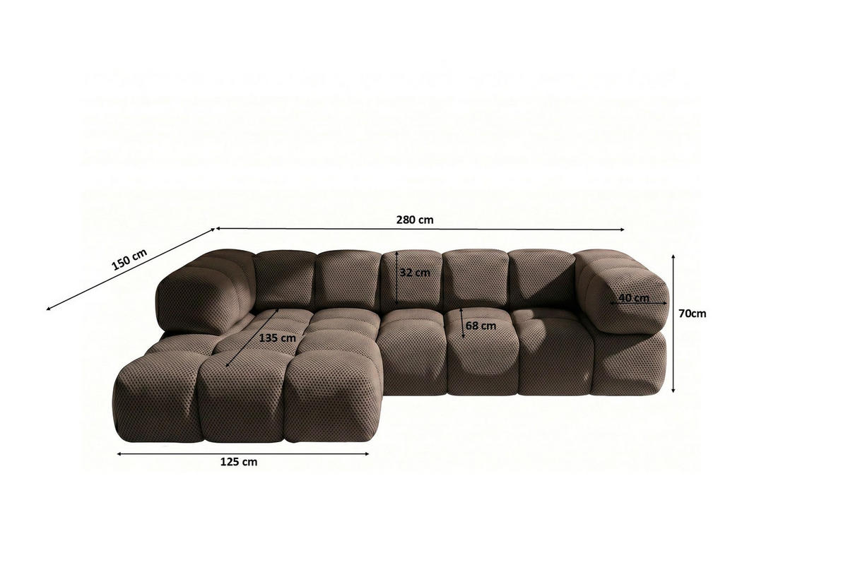 ECKSOFA L-FORM, Strukturierter Premiumstoff Sonic, Braun, Links, Averro - Braun, Holz (280/150cm) - Kaiser Möbel