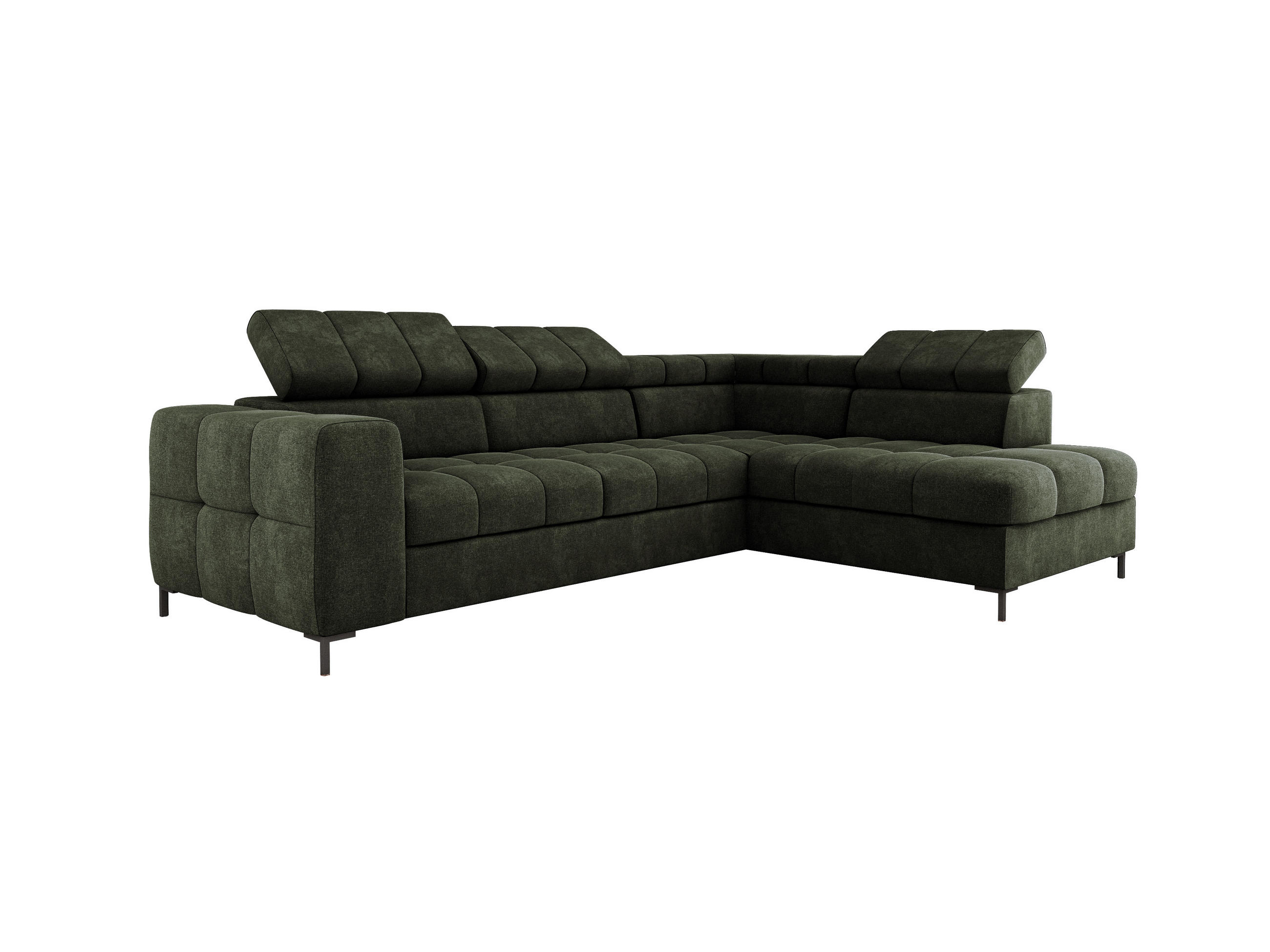 ECKSOFA PABLOS Vogue, L-förmig, Moderne, mit verstellbarem Kopfteil, Schlaf- & Lagermöglichkeiten, freistehend, RECHTS 279x201x97 cm Green - Grün, Holz/Textil (279/201cm) - DomoHome