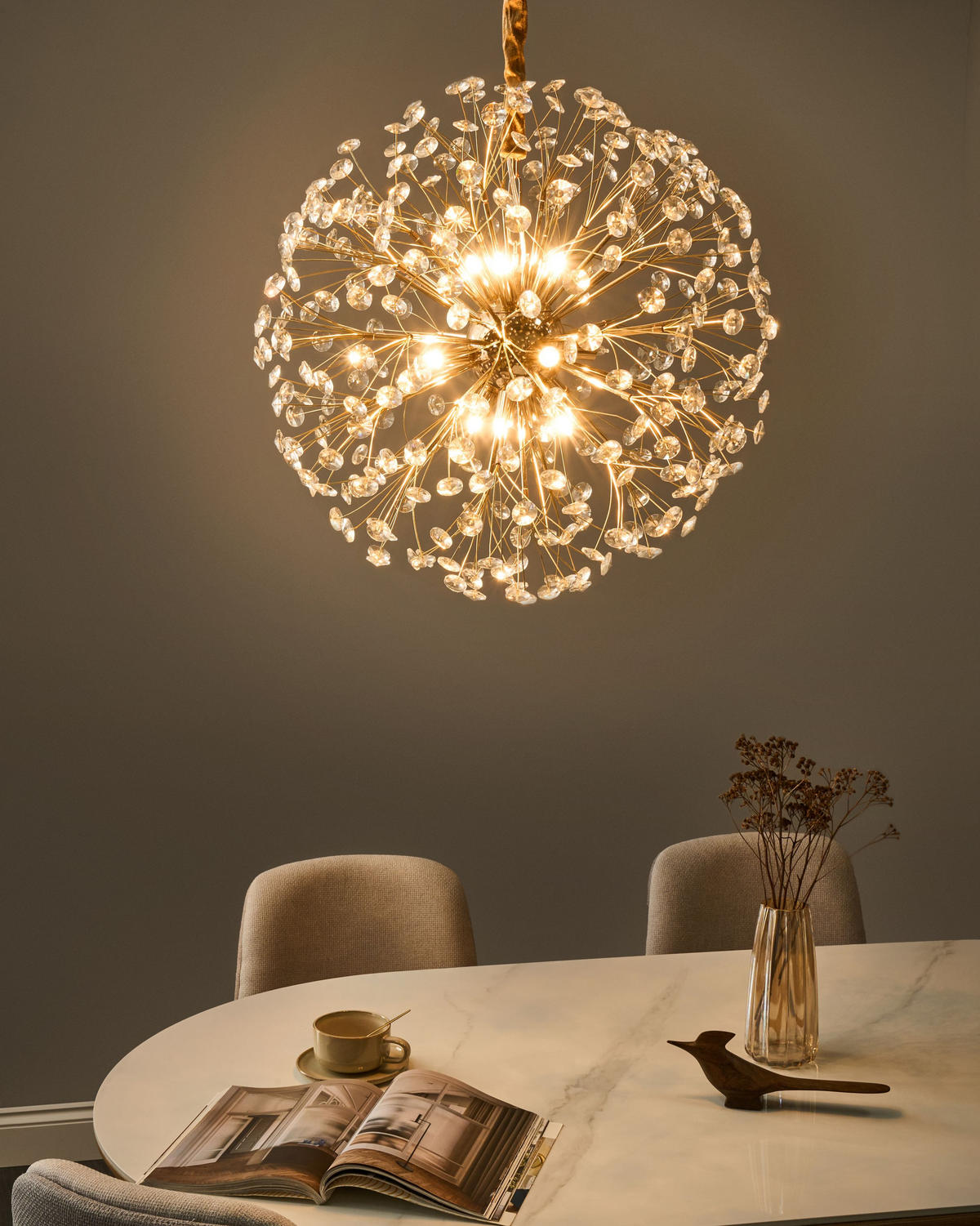 KRONLEUCHTER Glas Messing Timane - Transparent/Goldfarben, Glas (60/60/90cm) - Beliani