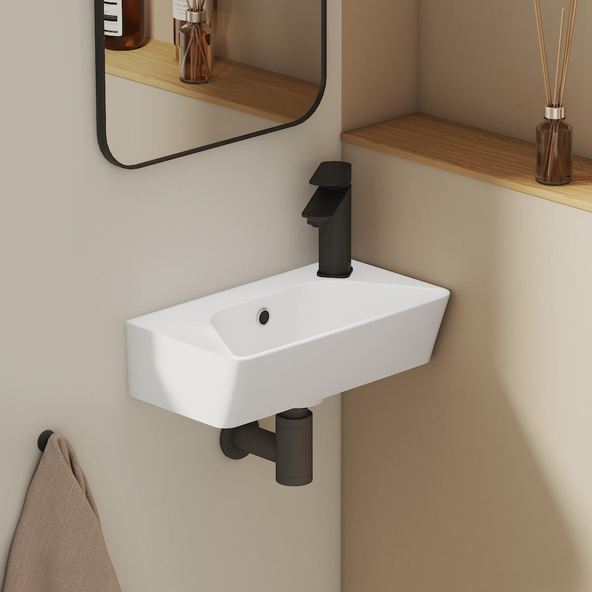 HANDWASCHBECKEN Rechts-Wasserhahnloch 40 / 22,5 / 13 cm - Weiß, Keramik (40/13/22.5cm) - EMKE