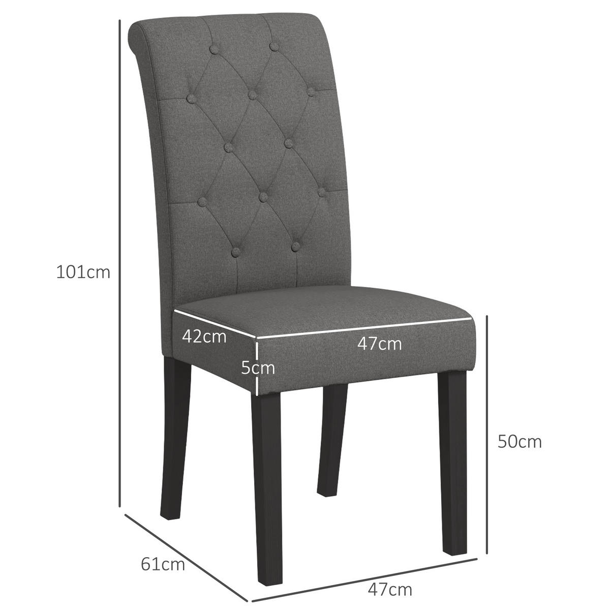 ESSZIMMERSTÜHLE 2er-Set DE-13210 Chesterfield-Knopfheftung Dunkelgrau - Schwarz, Holz (61/101/47cm) - ComfortXL