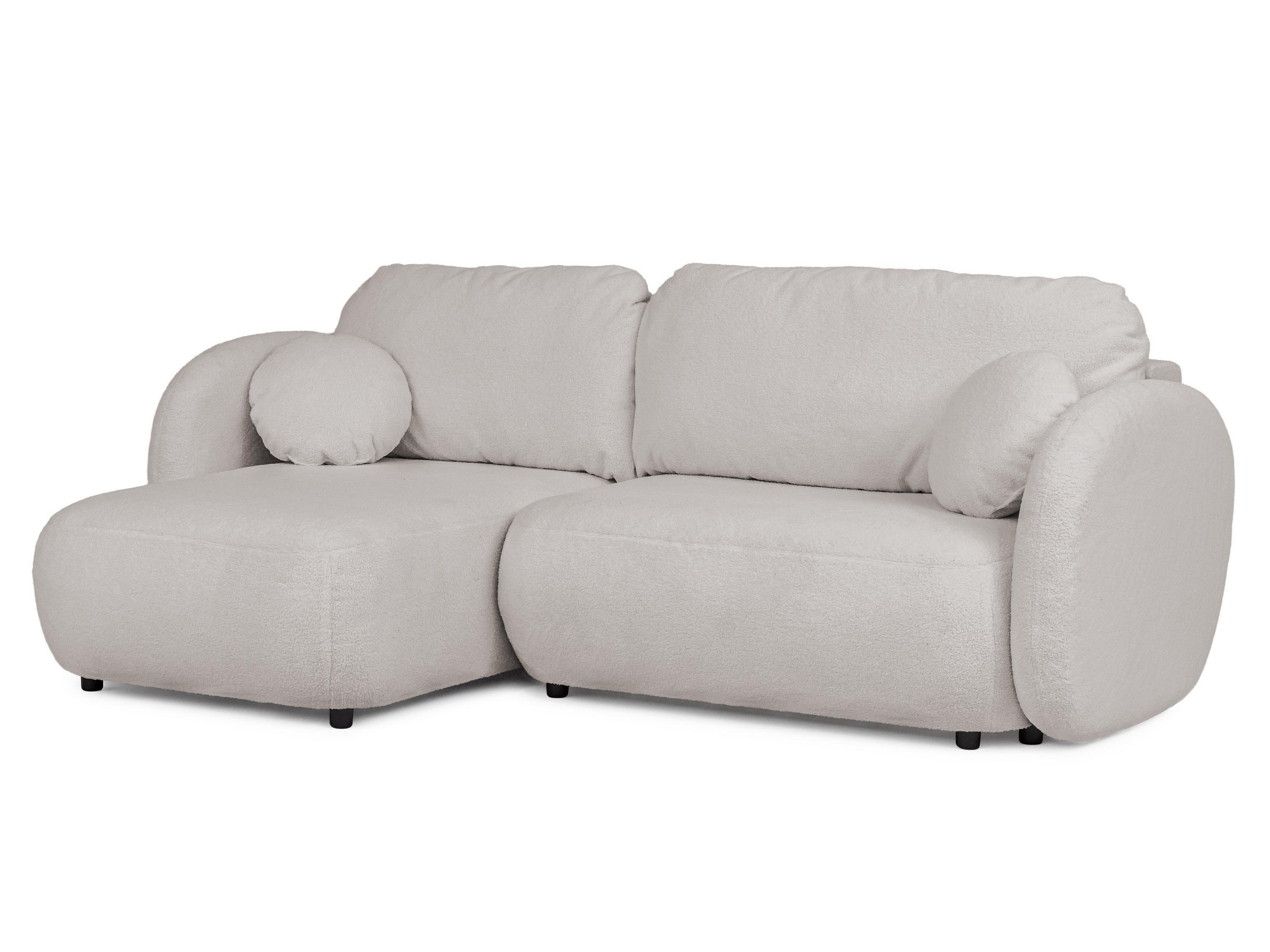 ECKSOFA Candy mit Schlaffunktion Hellgrau Bouclé-Stoff - Ottomane links - Hellgrau/Schwarz, Holz/Kunststoff (230/146cm) - S-Style Möbel