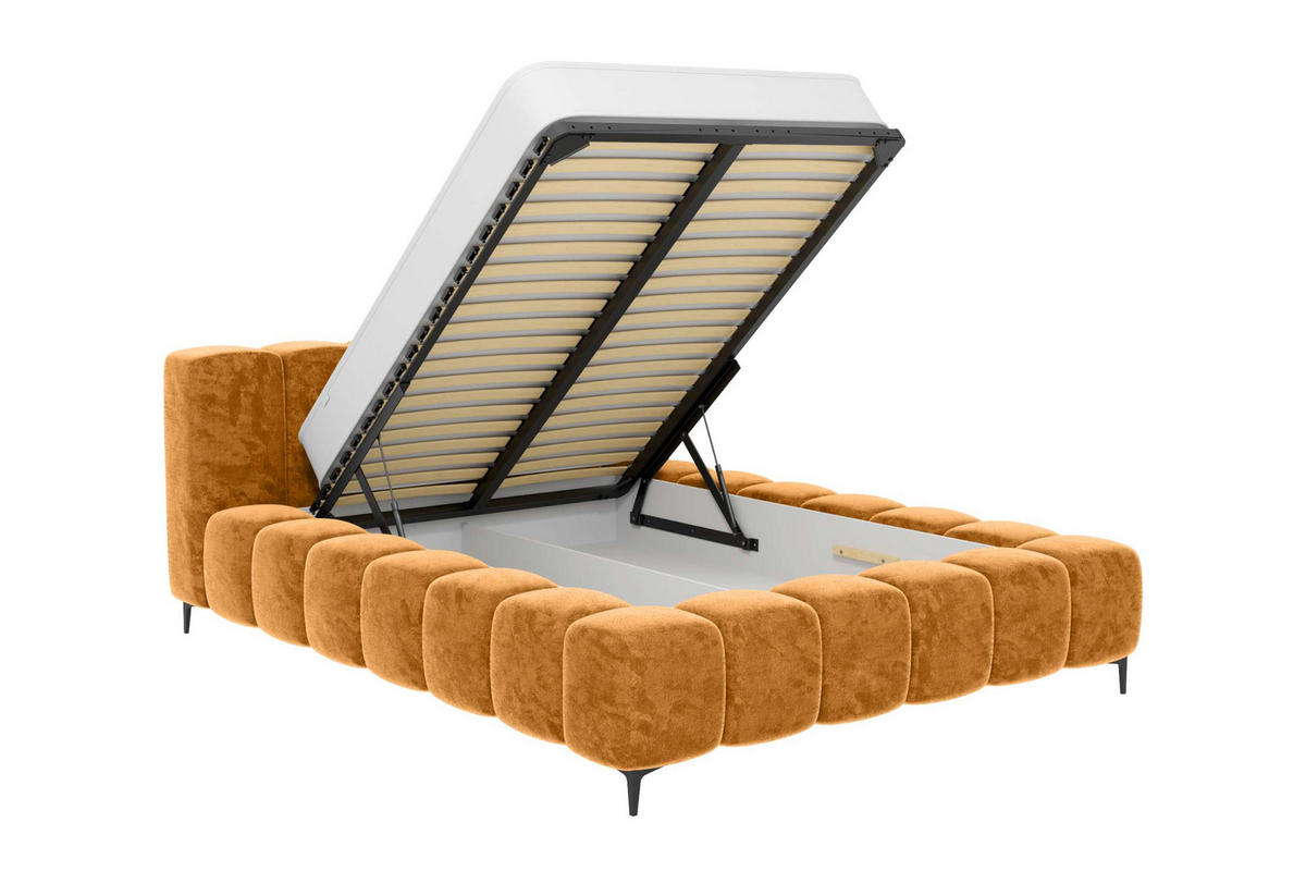 POLSTERBETT COZY Chenille Goldfarben 180/200 cm - Goldfarben/Schwarz, Textil/Metall (180/200cm) - 99rooms