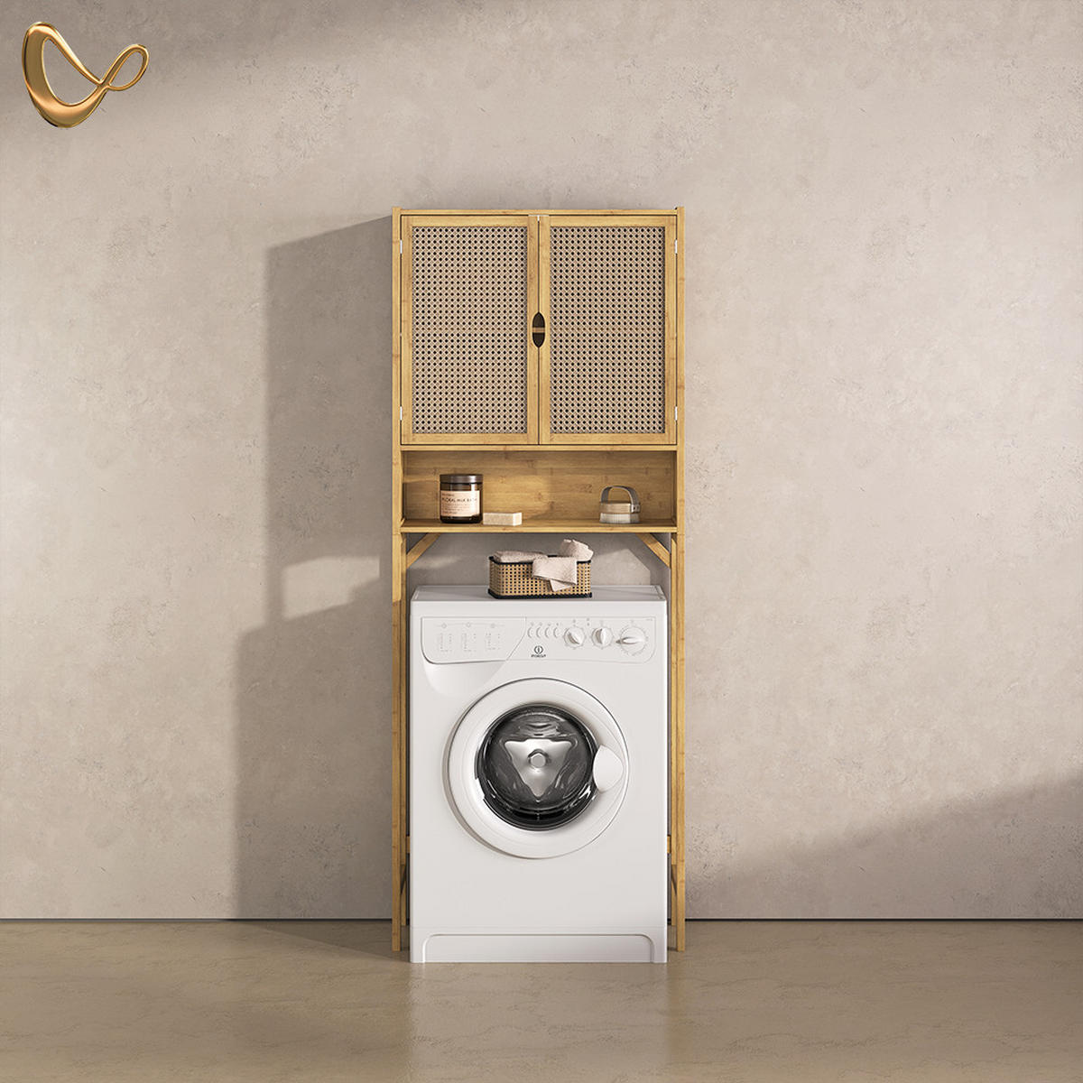 OMARICA ZA PRALNI STROJ Mincio, Bambus, 66 x 168 cm z 2 vrati - naravne barve, leseni material (66/168/25cm) - Livinity®