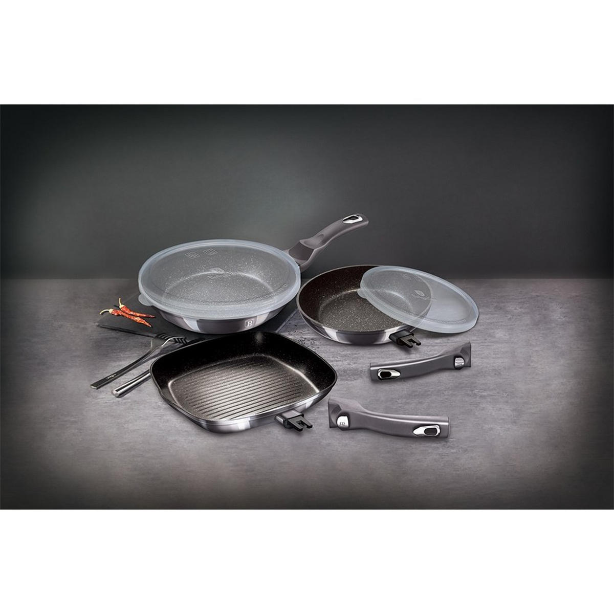 PFANNENSET Schwarz 28/28/4.1 cm BH7048 - Schwarz, Metall - Berlinger Haus