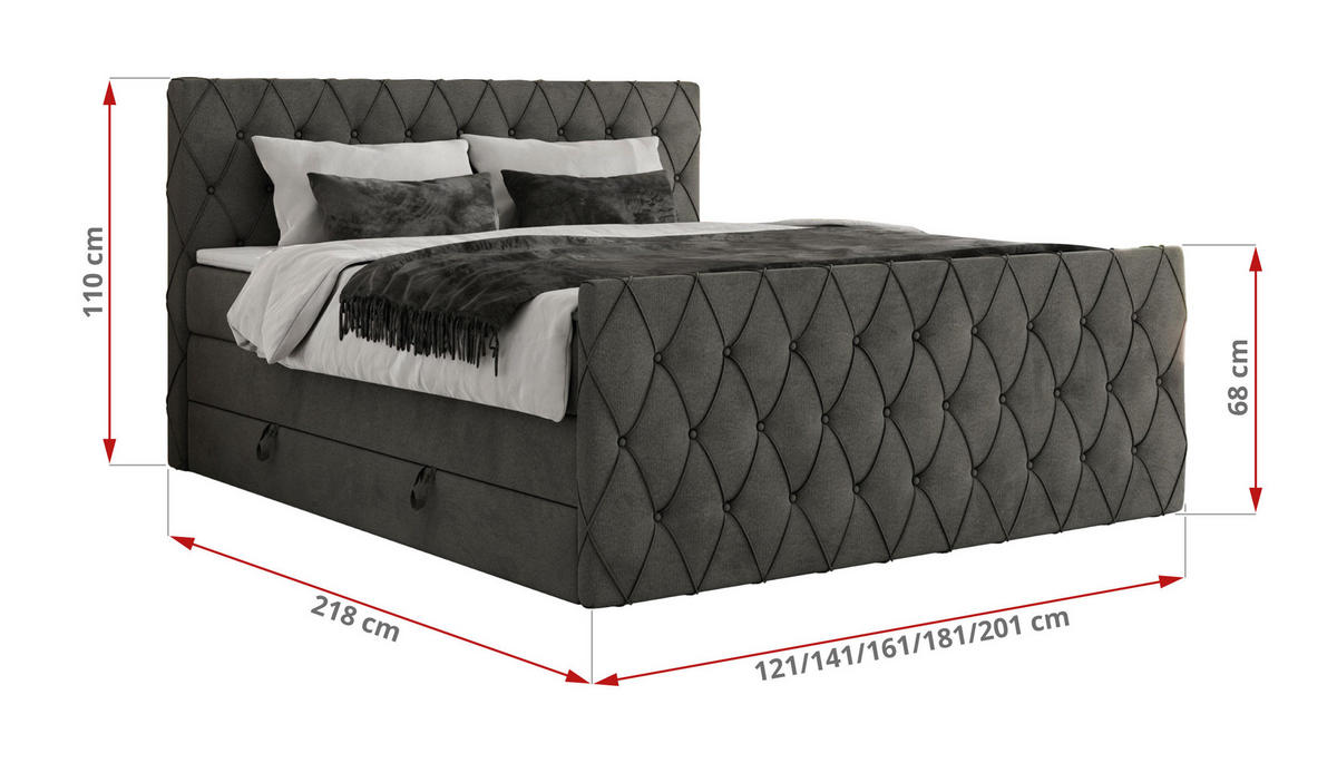 BOXSPRINGBETT MIREN KING DUO 200/200 Dunkelgrau Velvet - H4 - Hellgrau, Holz/Textil (200/200cm) - MKS