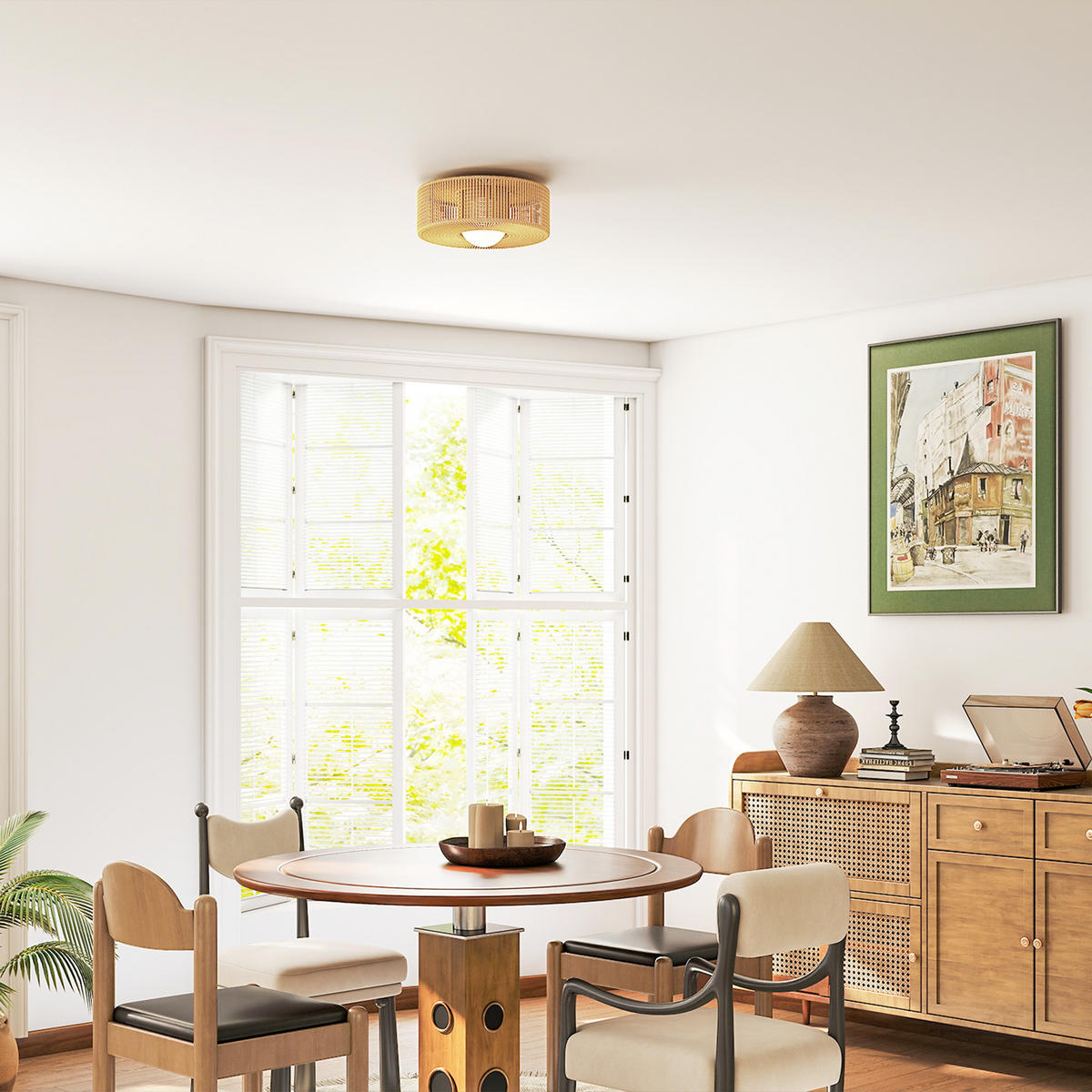 DECKENLEUCHTE, Boho-Deckenlampe Hängend mit G9 LED Fassung, Rund Hanfseil - Beige, Metall (30/30/16cm) - HOMCOM