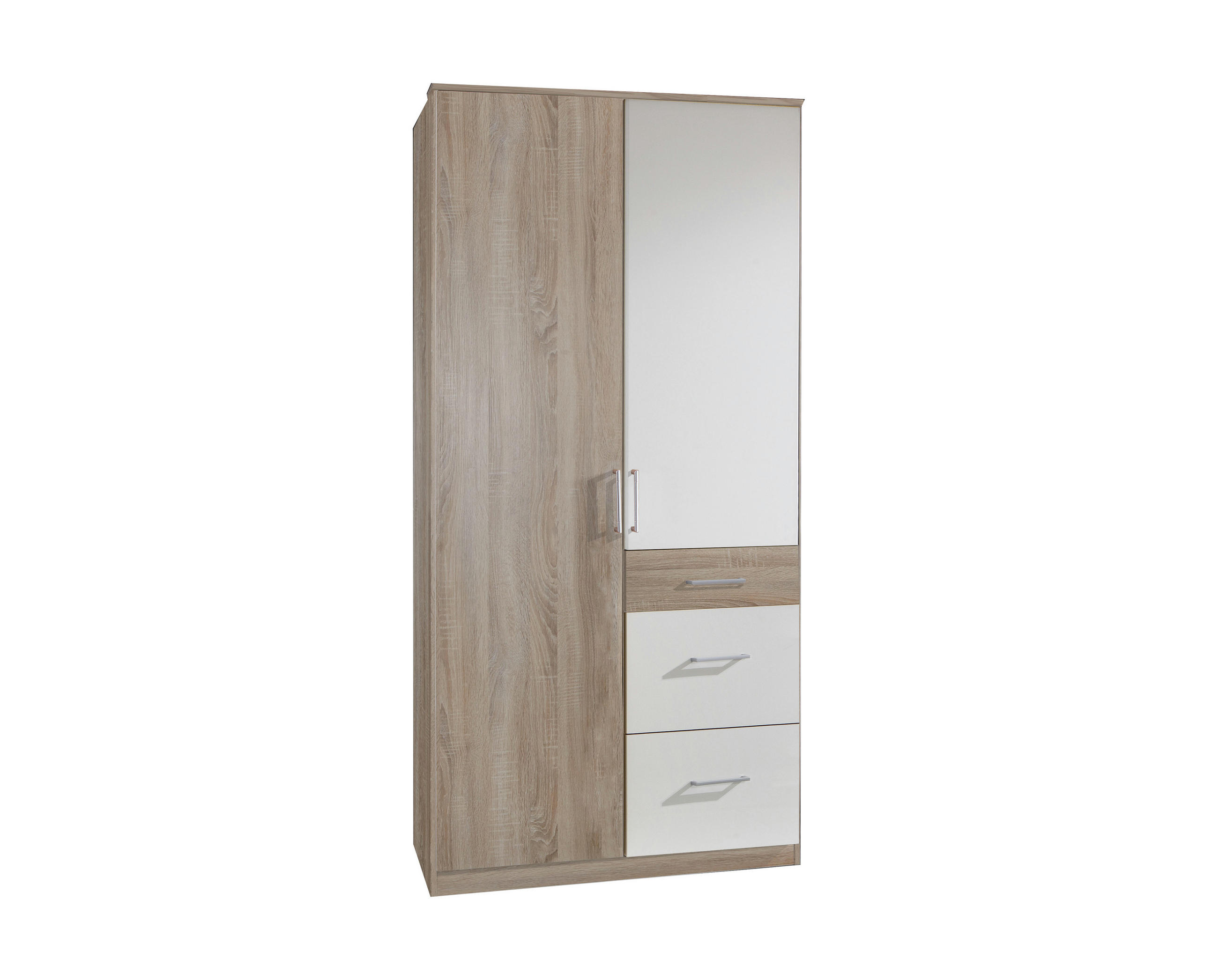 DREHTÜRENSCHRANK Click in Eiche Sägerau mit Weiß - 91 cm Breite - Braun, Holzwerkstoff (91/199/58cm)