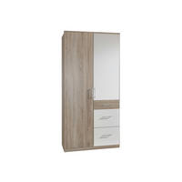 DREHTÜRENSCHRANK Click in Eiche Sägerau mit Weiß - 91 cm Breite - Braun, Holzwerkstoff (91/199/58cm)