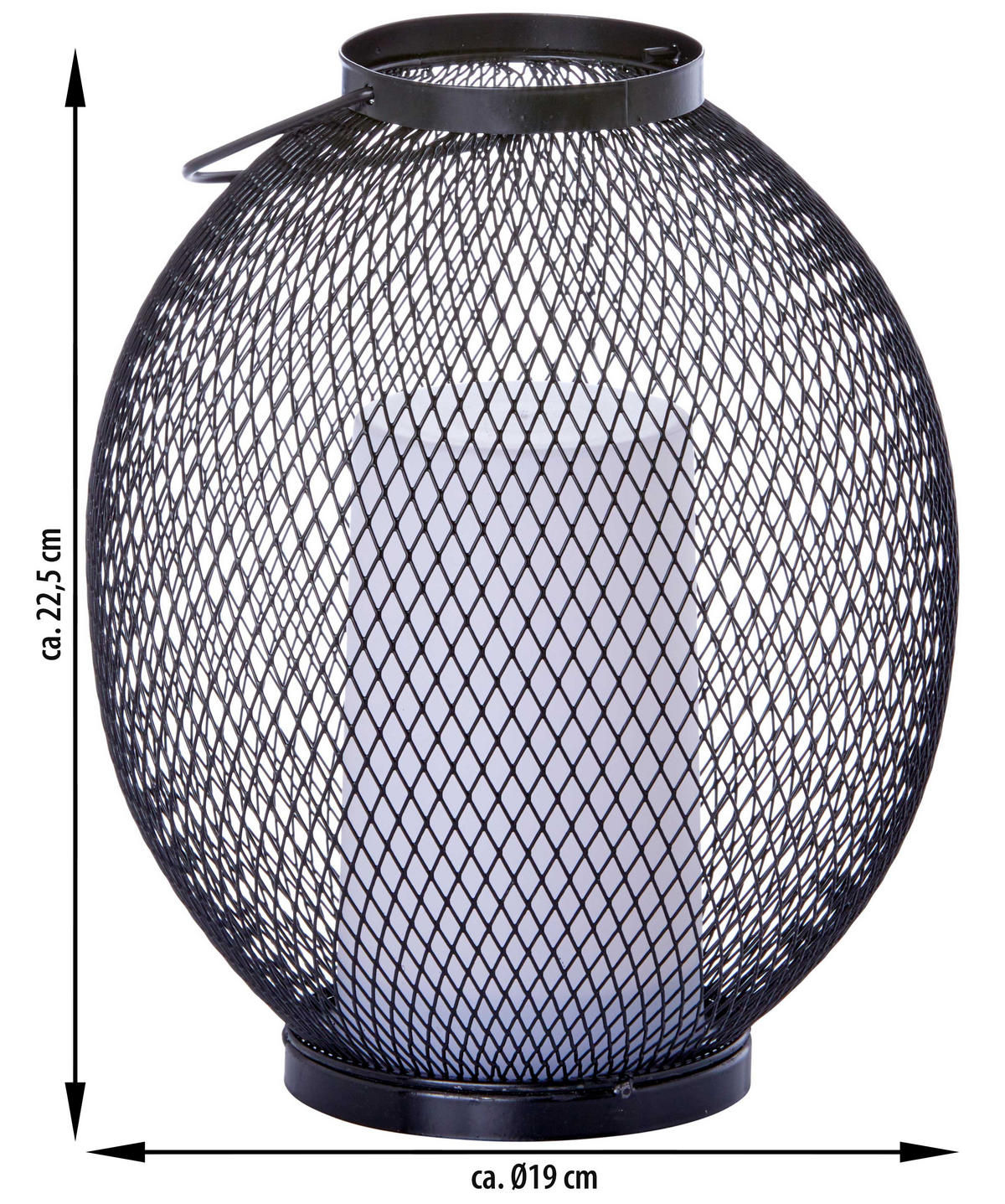 LED-LATERNE Timer & Flackereffekt batteriebetrieben Metall Ø 19 x 23 cm für Innen & Außen Oval - Schwarz, Metall (19/19/23cm) - Northpoint