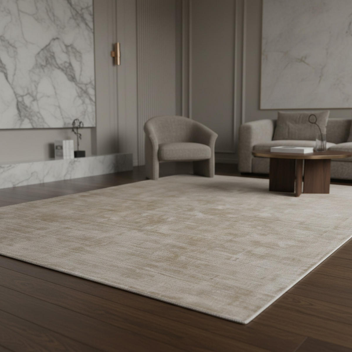 TEPPICH Viskose handgewebt zeitloses Design BARI, Beige-Grau 200x290 cm - Beige, Textil (200/290cm) - KADIMA DESIGN