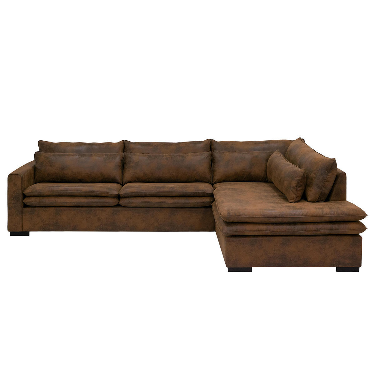 ECKSOFA mit Ottomane - Dunkelbraun/Braun, Buchenholz/Textil (299/216cm) - home24
