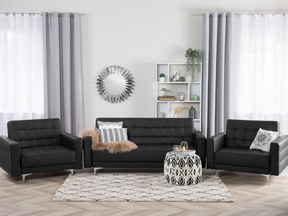 5-SITZER SOFA SET Kunstleder Schwarz Aberdeen - Schwarz, Kunststoff/Textil (186/83/88cm) - Beliani