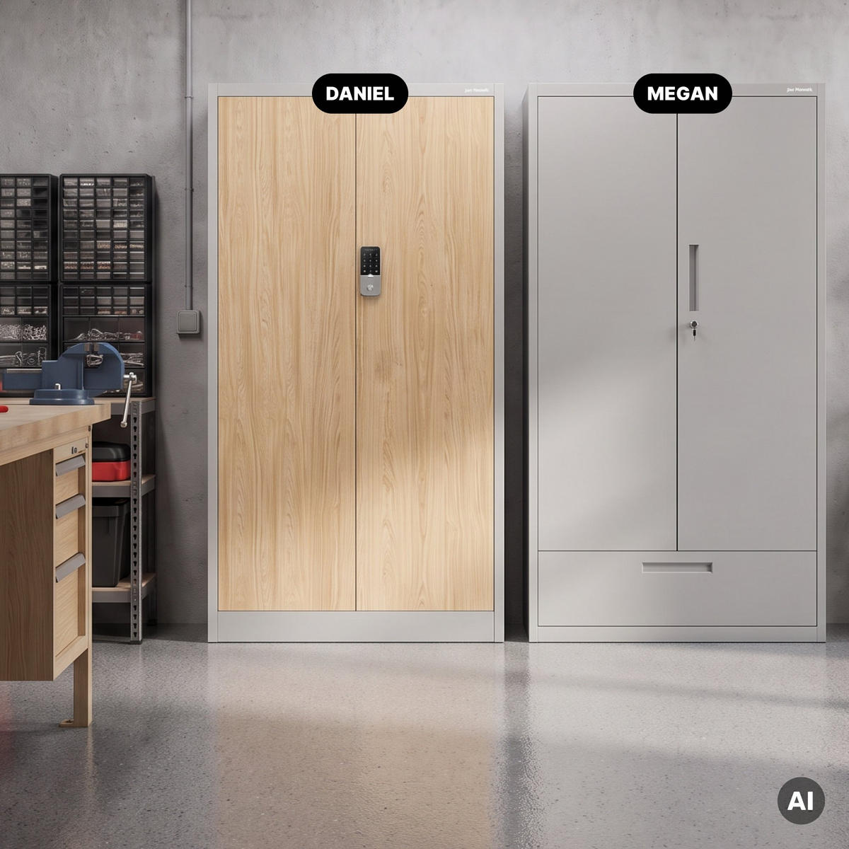 BÜROSCHRANK mit Zahlenschloss DANIEL 185x90x40 cm - Grau/Sonoma Eiche, Metall (90/185/40cm) - Jan Nowak