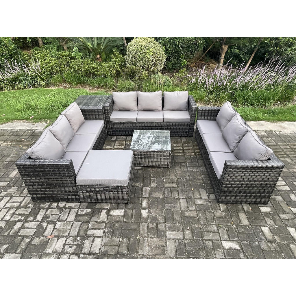 Thumbnail - Fimous Gartentischgruppe, Dunkelgrau, Metall, 10-Sitzer, Loungemöbel, Loungemöbel-Sets