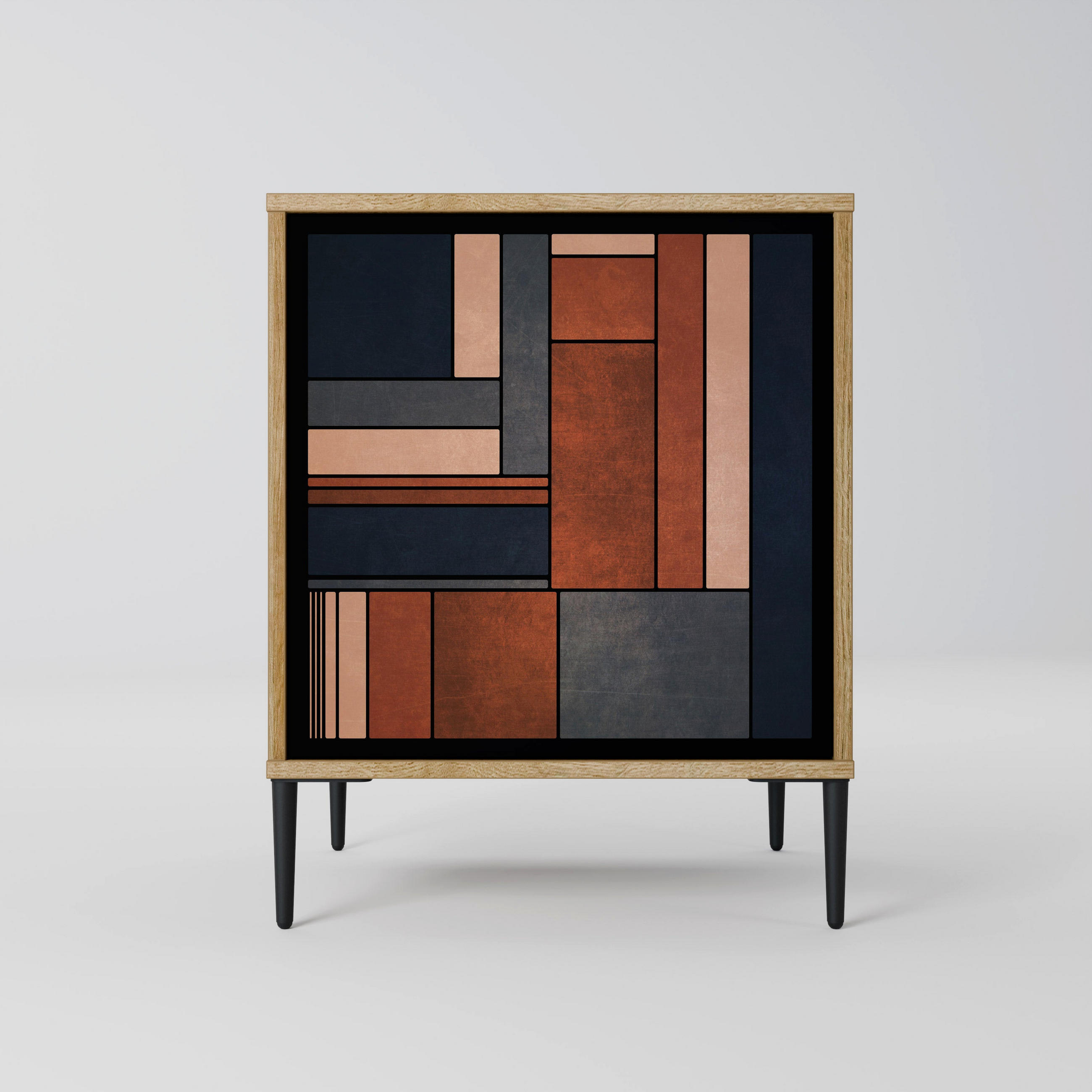 SIDEBOARD INTREPID FORMATION, Eichefarben, 57,5x42x72,5 cm, Schwarze Metallfüße - Eichefarben/Multicolor, Holzwerkstoff/Metall (57.5/72.5/42cm) - SpaceRebels