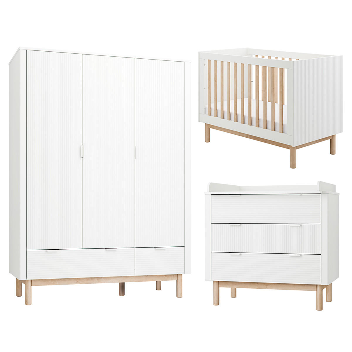 POKOJ PRO MIMINKO 3DÍLNÝ Miloo Bílá - bílá, kompozitní dřevo (123.5/87.5/66cm) - Petits-meubles