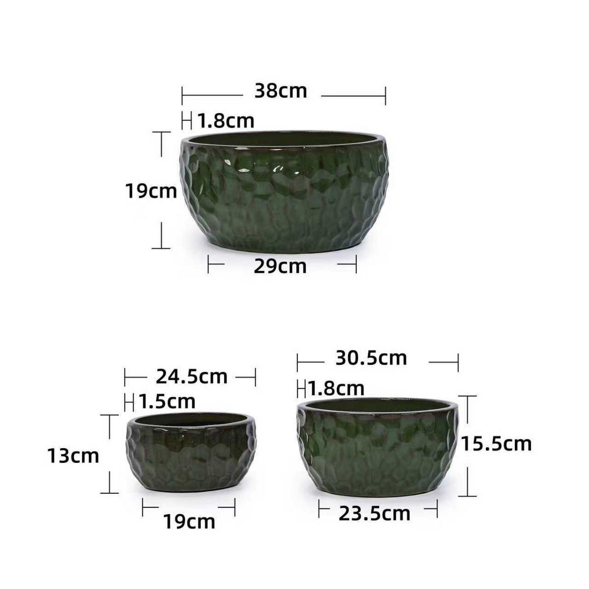 BLUMENTOPF Keramikpflanztopf-Set handgemacht & atmungsaktiver Tonware - Grün, Keramik (38/19cm)