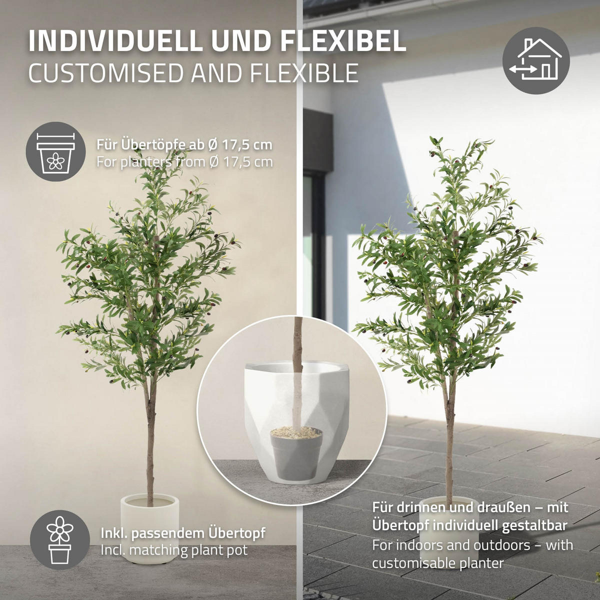 KUNSTPFLANZE Olive - Anthrazit/Grün, Holz/Kunststoff (180cm) - ML-DESIGN