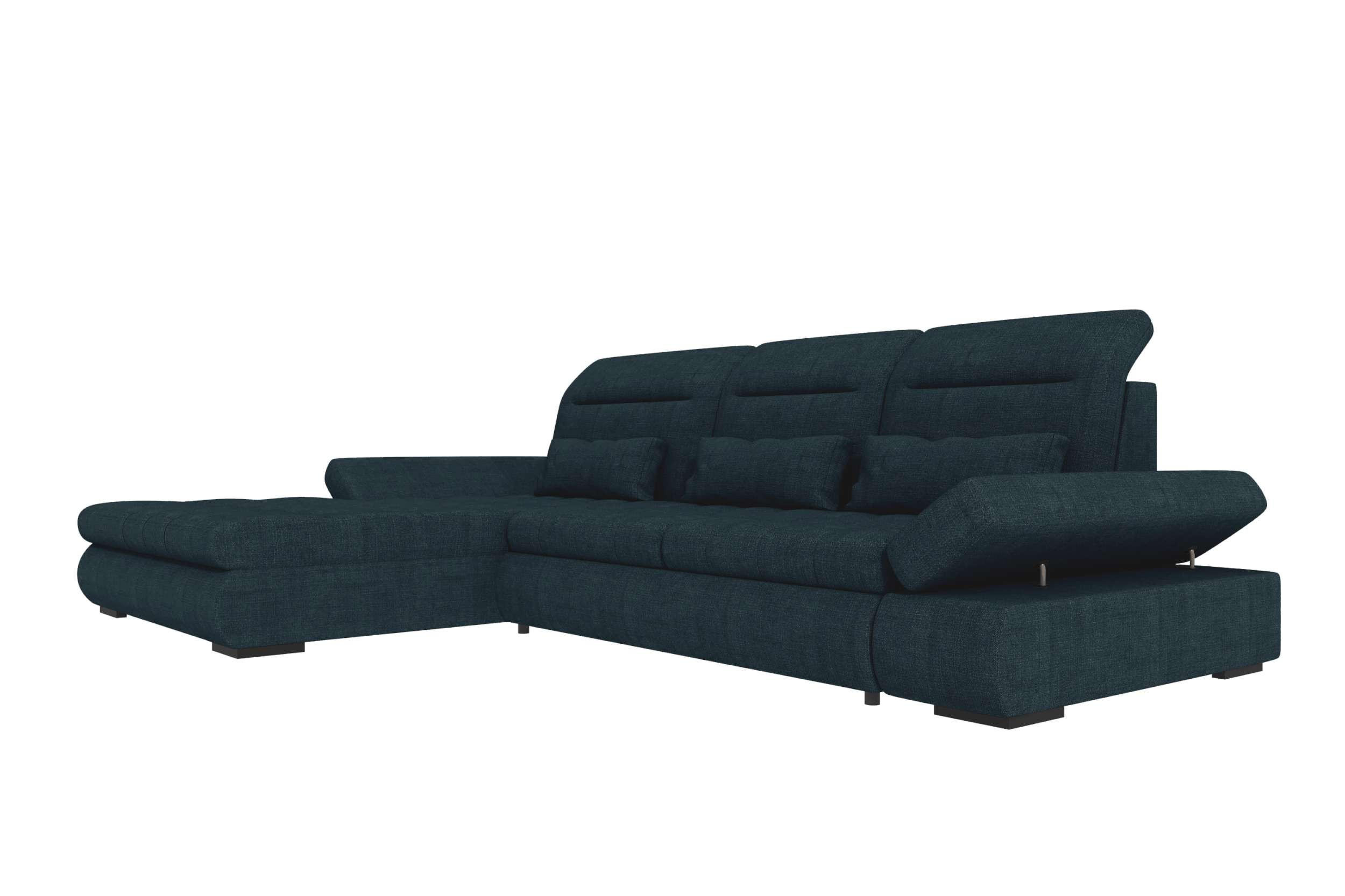 ECKSOFA Toscana Plus Velours inkl. Schlaffunktion - Dunkelblau, Textil (179/300cm) - 99rooms
