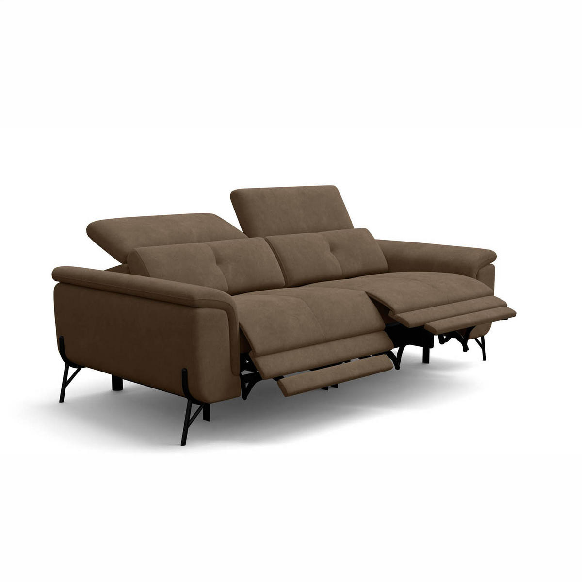 SOFA RELAX AVENA 3-Sitzer, brauner Veloursstoff - Schwarz/Braun, Holz/Textil (204/80/108cm) - Wozimo