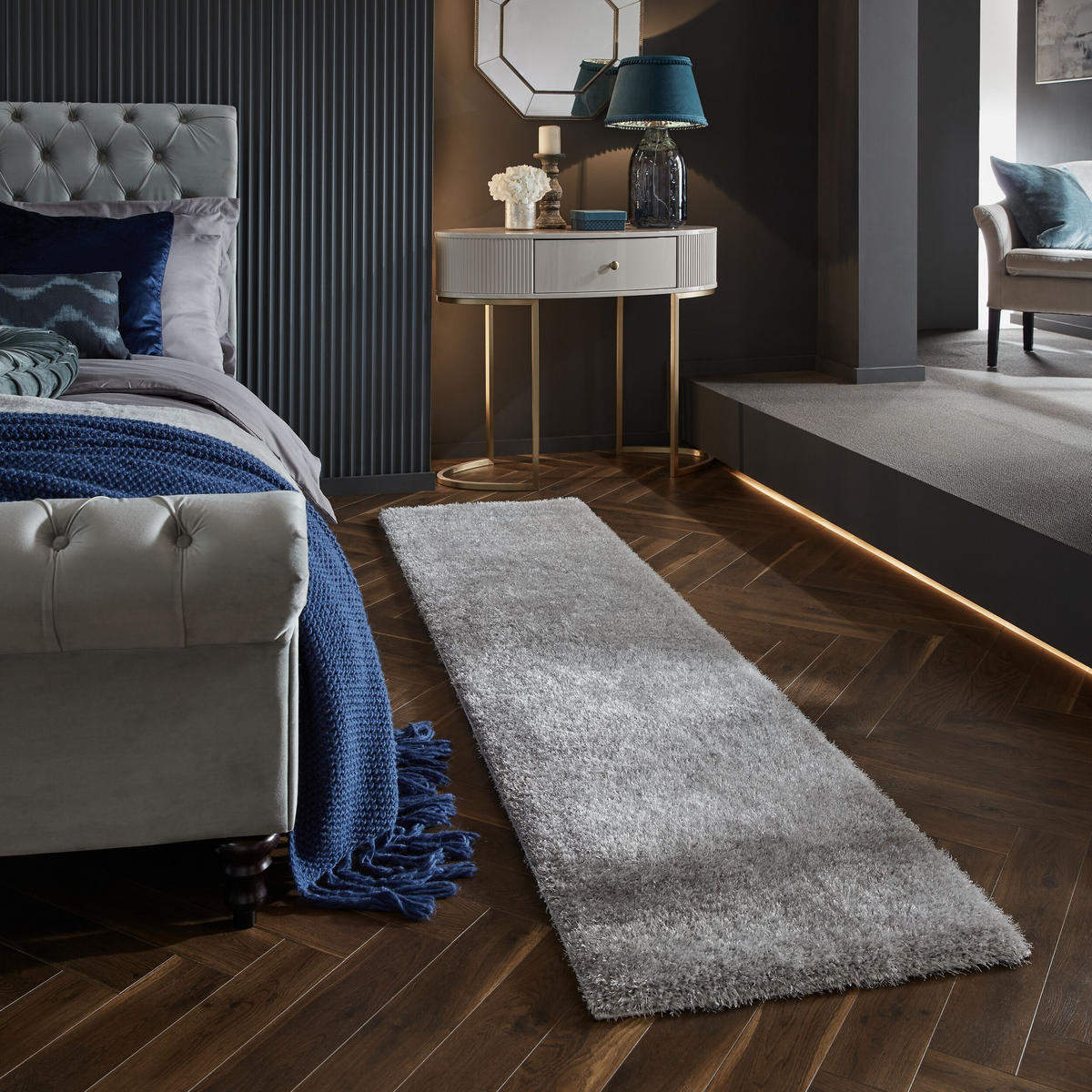 TEPPICH Hochflor Samt-Design, plüschig DOVEL, Grau 60x230 cm - Grau, Textil (60/230cm) - KADIMA DESIGN