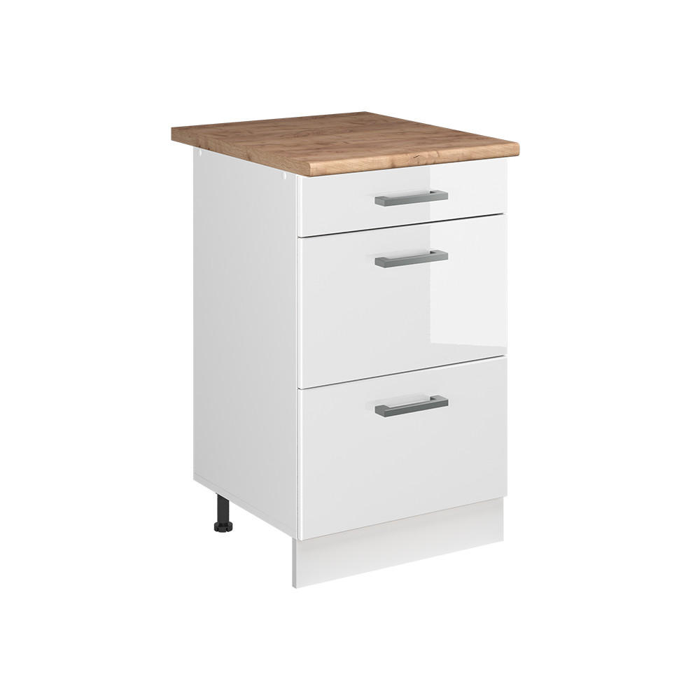 KÖKSUNDERSKÅP R-Line, Vit högblank/Vit, 50 cm Auksinis ąžuolas stalviršis Vit högglans, Vit 81.6/50/60 cm