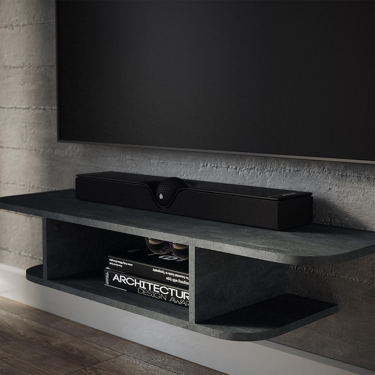 TV-SCHRANK Lorio Schwarz Beton 105 x 18.2 cm offene Fächer - Schwarz, Holzwerkstoff (105/18.2/30cm) - Vicco