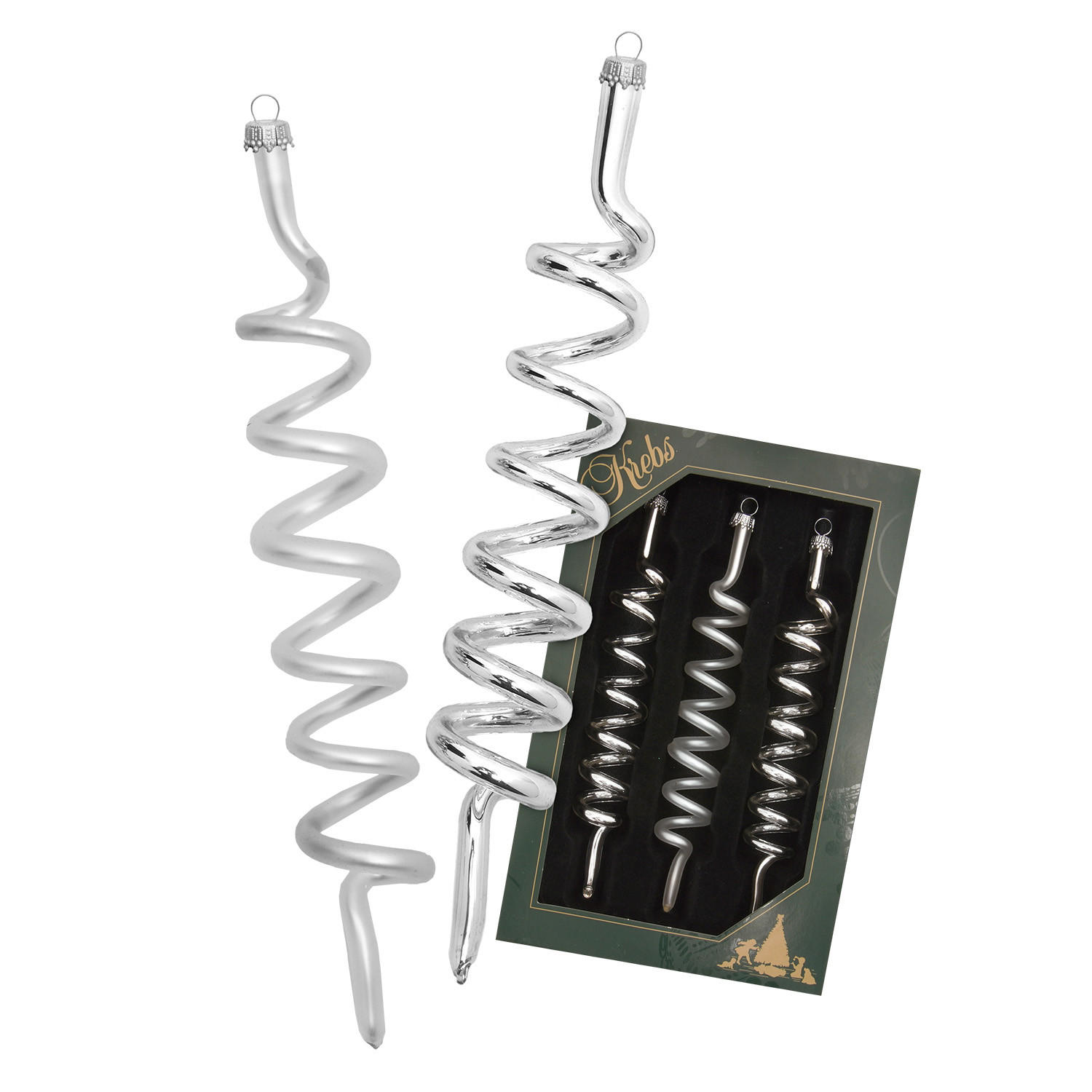 CHRISTBAUMSCHMUCK Korkenzieher-Set Silberfarbig 14cm (Glas / 3 Stk.) - Silberfarben, Glas (3/14/3cm) - Krebs Glas Lauscha