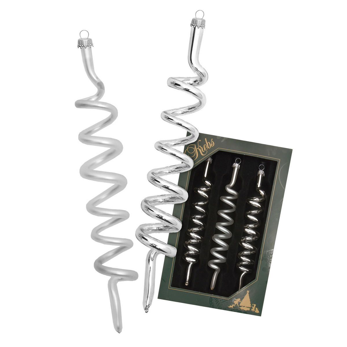 CHRISTBAUMSCHMUCK Korkenzieher-Set Silberfarbig 14cm (Glas / 3 Stk.) - Silberfarben, Glas (3/14/3cm) - Krebs Glas Lauscha