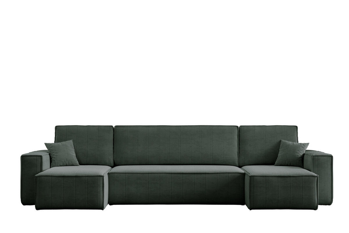 WOHNLANDSCHAFT Hugo U-Form Cordstoff mit Schlaffunktion und Bettkasten - Grün, Textil (312/83/142cm) - VENASI MÖBEL