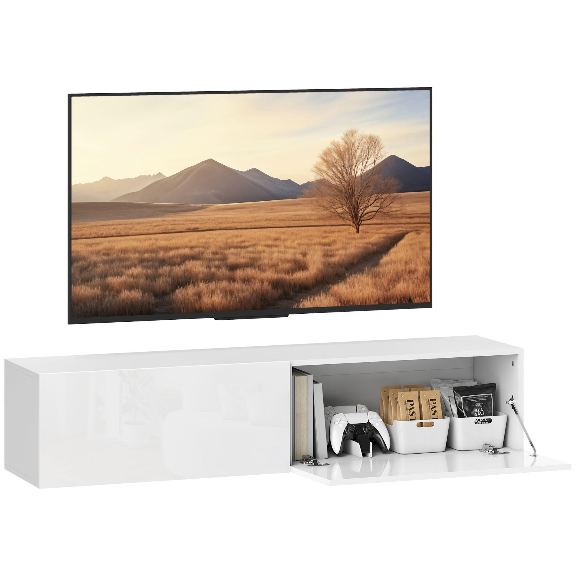 TV-LOWBOARD Weiß 140/33/29,8 cm, Hängend, 2 Türen - Weiß, Holzwerkstoff (140/29.8/33cm) - PANGIVO