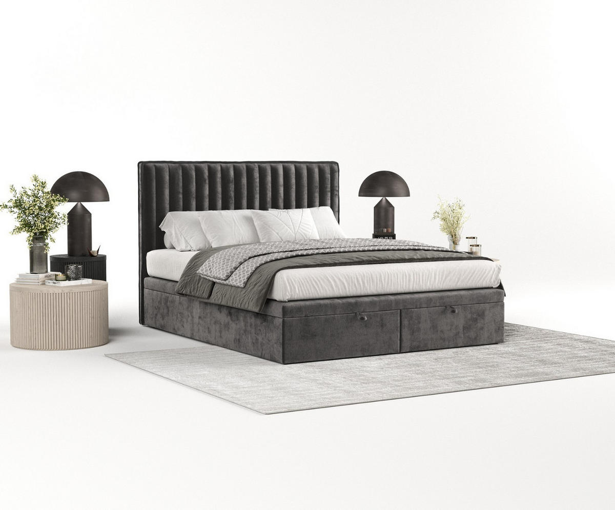 POLSTERBETT Keva mit Stauraum 120/200 cm Stahl im Lotta Stoff - Schwarz/Graphitfarben, Holz/Holzwerkstoff (120/200cm) - AltaBeds