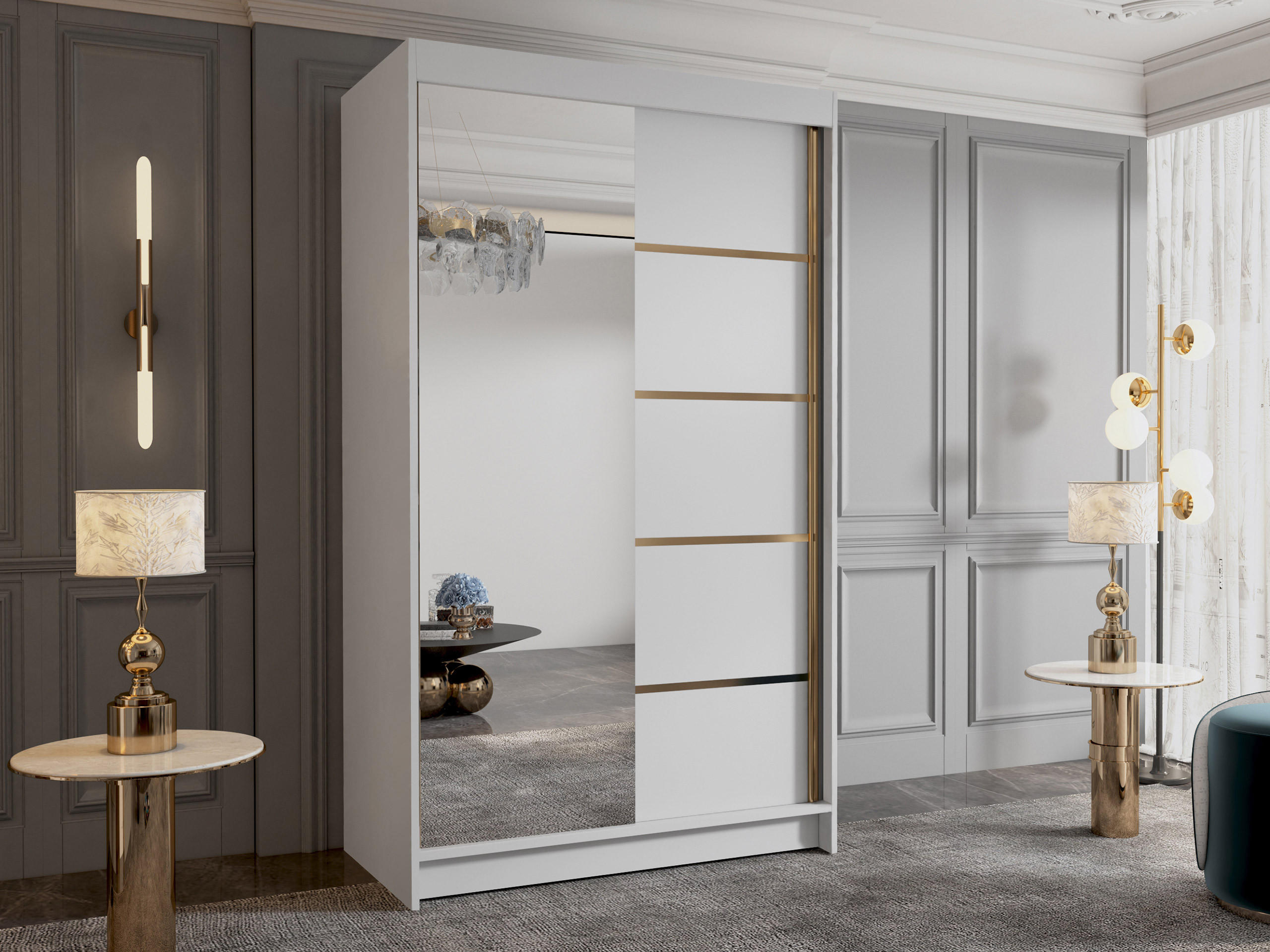SCHIEBETÜRENSCHRANK Vigo III - Goldfarben/Weiß, Holzwerkstoff/Metall (100/200/58cm) - MIRJAN24