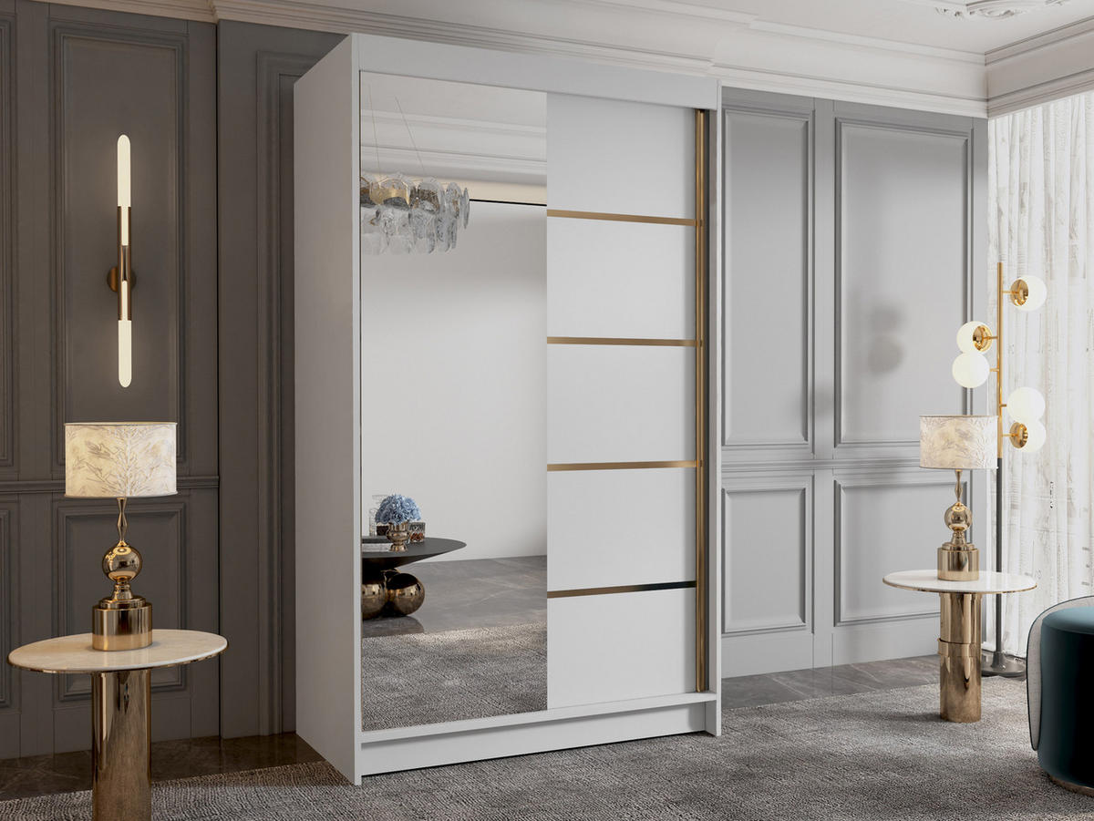 SCHIEBETÜRENSCHRANK Vigo III - Goldfarben/Weiß, Holzwerkstoff/Metall (100/200/58cm) - MIRJAN24