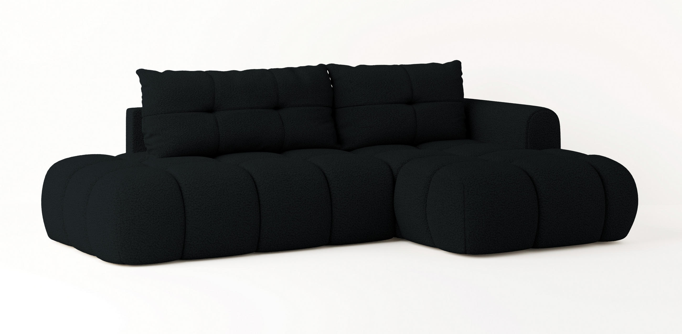 ECKSOFA FLUMA R-S Schwarz Boucle-Stoff mit Schlaffunktion - Schwarz, Holz (274/165cm) - MASSENO
