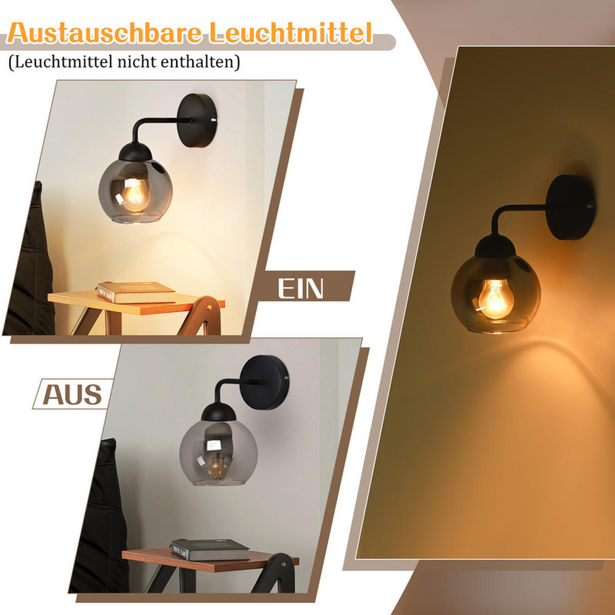 WANDLEUCHTE Inverter 22/13/13 cm - Schwarz, Glas (13/13/22cm) - ZMH