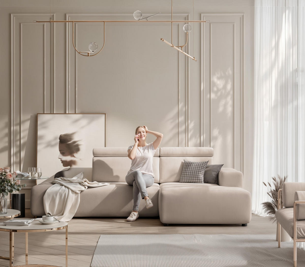 ECKSOFA RICO Rechts, Stoff Beige - Beige, Textil (260/186cm) - Idohome