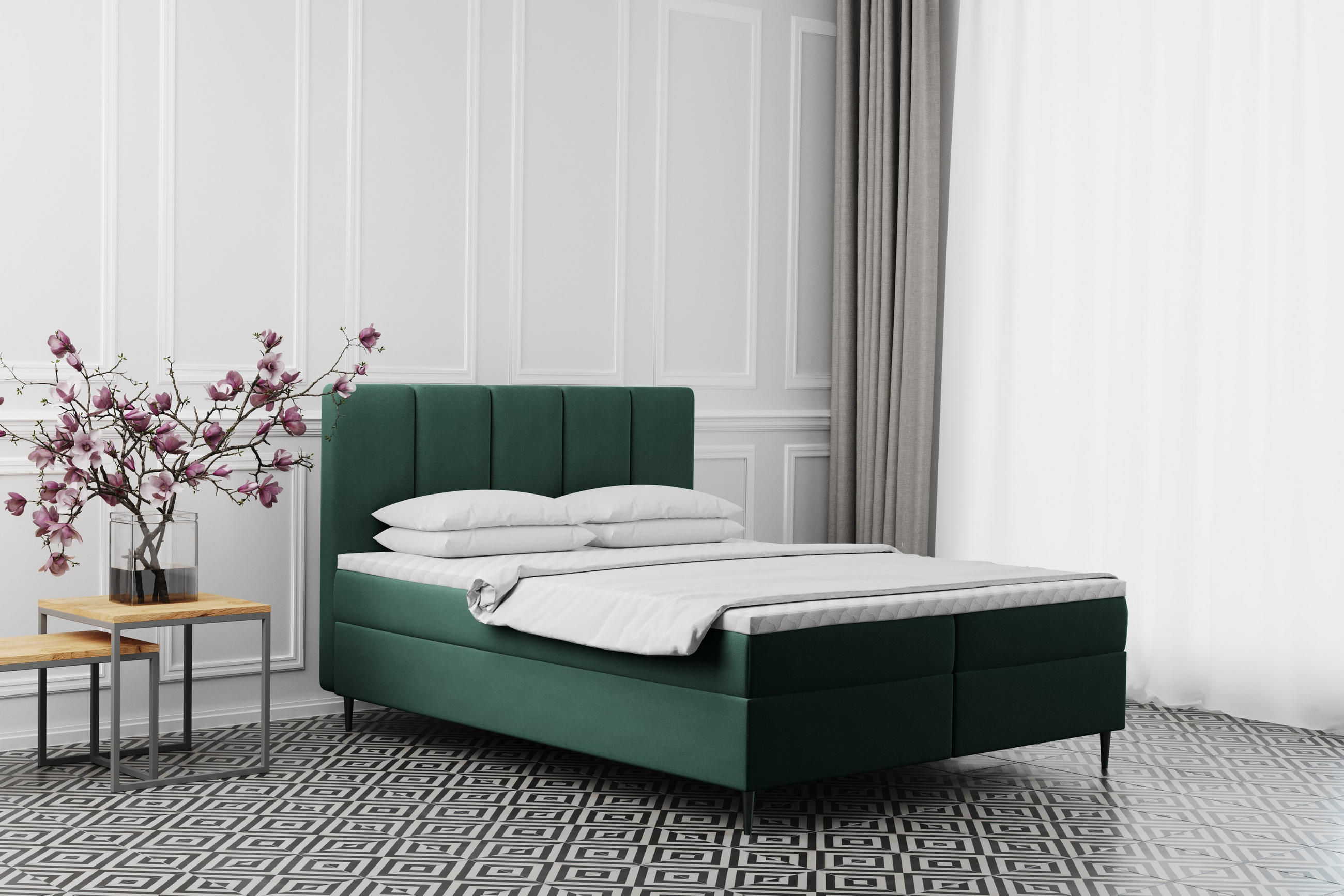 Thumbnail - Kaiser Möbel Boxbett, Grün, Textil, H3, Höhe ca. 20 cm, einzeln stellbar, eckig, 120x200 cm, Schlafzimmer, Betten, Boxsp...