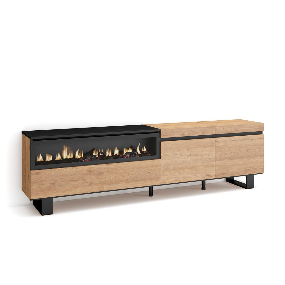 LOWBOARD Elektrokamin, eiche, schwarz, 200/35/57cm - Eichefarben/Naturfarben, Holzwerkstoff (200/57/35cm) - Skraut Home