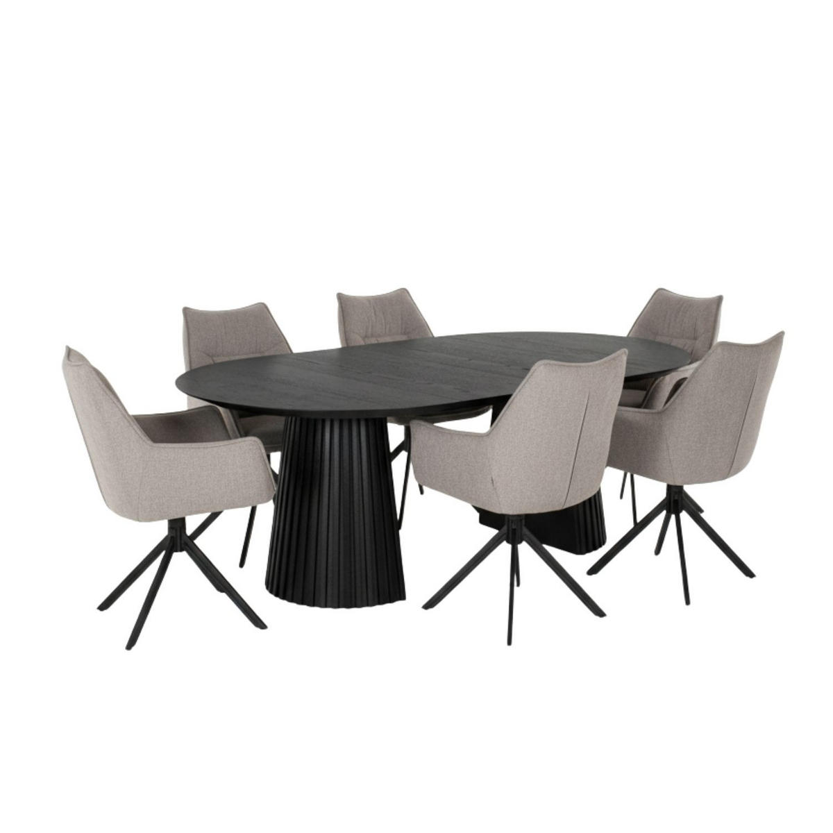 MÖBELSET Diningtisch Andria oval, 6er Set Diningsessel Ginosa hellgrau - Dunkelgrau/Hellgrau, Holz/Textil (210/75/120cm) - bene living