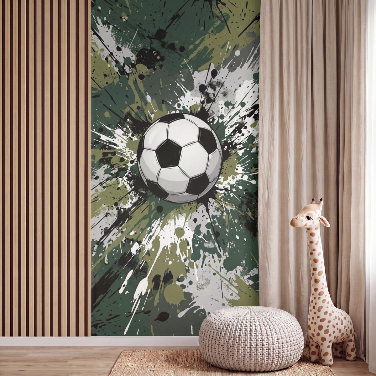 KINDERTAPETE - Fußball - Farbe - Spritzer - Grün - 140x260 cm - Dunkelgrün, Papier (140/260cm) - OnlyWow