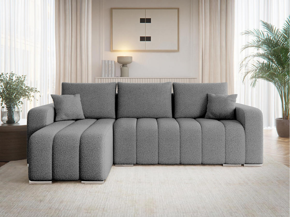 ECKSOFA Pufetto Boucle - Silberfarben/Grau, Holz/Textil (244/147cm) - MIRJAN24