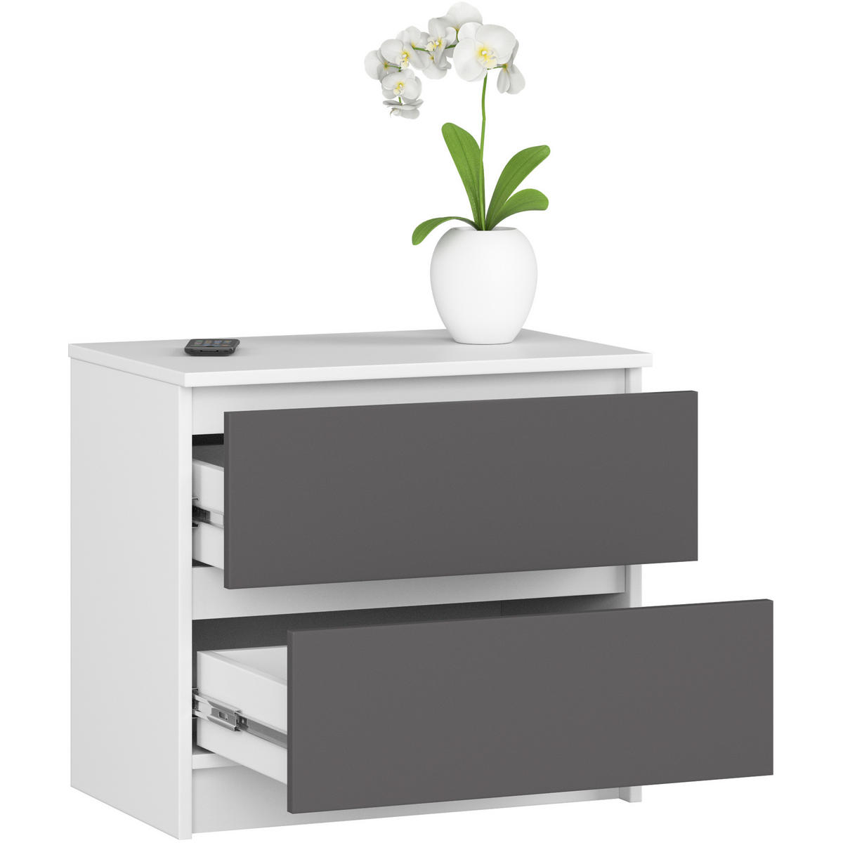 NACHTSCHRANK Weiß, Grau 60x40x55 cm - Weiß/Grau, Holzwerkstoff (60/55/40cm) - Akord