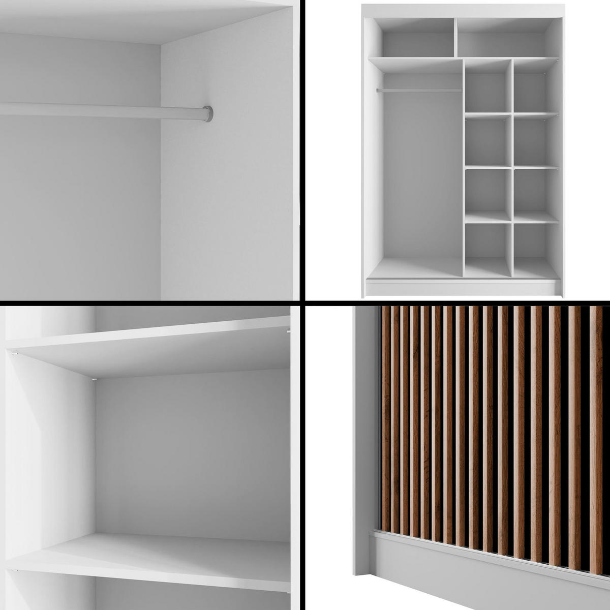 KLEIDERSCHRANK mit Lamel-Schiebetüren VILANv2 - 150 cm Weiß + Lamelle Eiche Wotan - Eiche Wotan/Weiß, Holzwerkstoff (150/215/61cm) - ALTDECOR