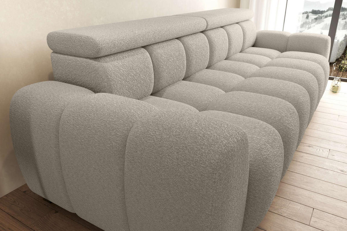 BIGSOFA ALESSIO Bouclé-Stoff Cappuccino mit elektrischer Sitztiefenverstellung - Cappuccino, Kunststoff/Textil (248/77/108cm) - 99rooms