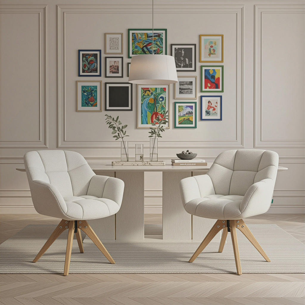 Thumbnail - Dubi Möbel Drehstuhl, Creme, Textil, 65x81x66 cm, Arbeitszimmer, Bürostühle, Drehstühle