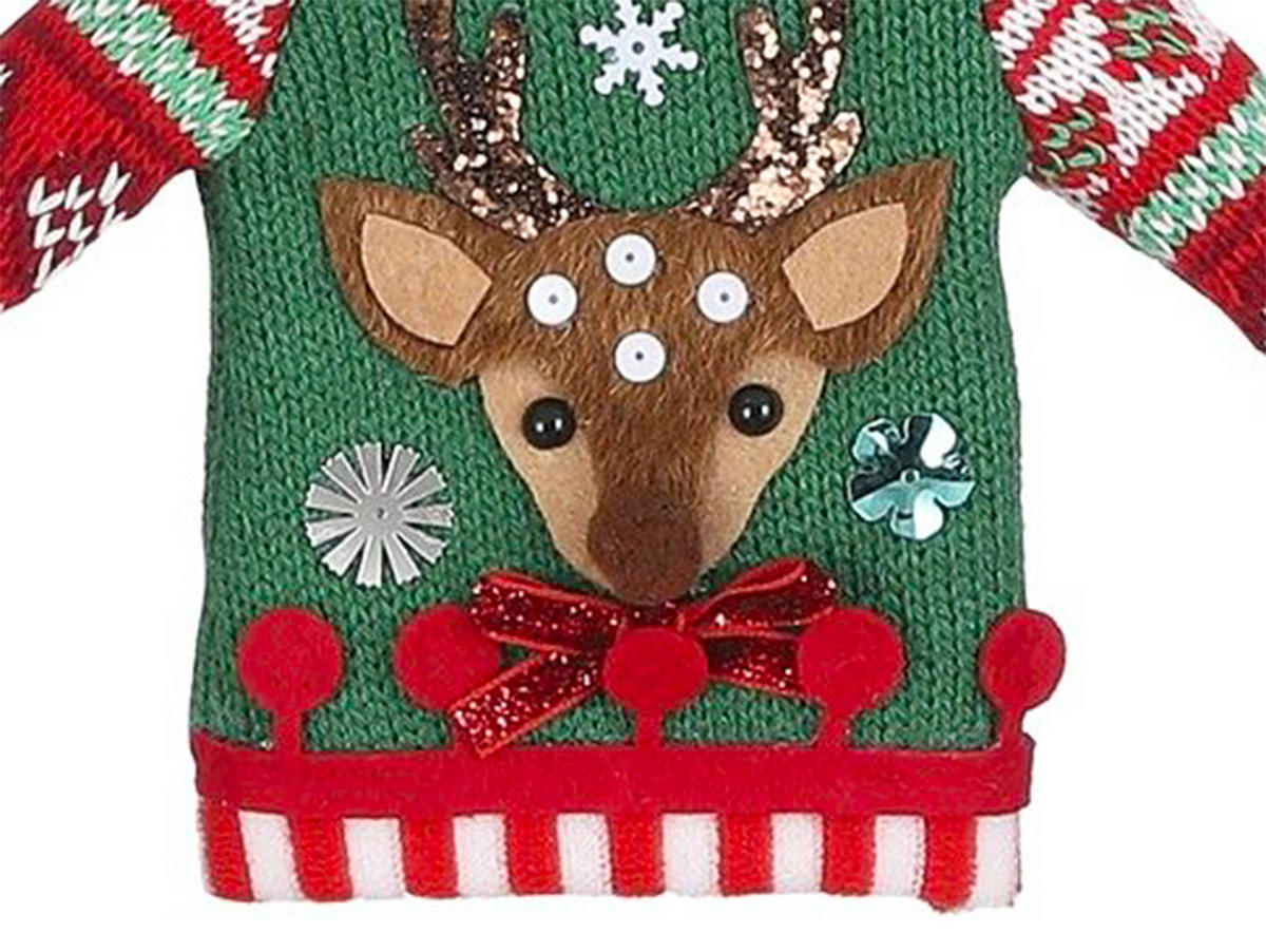 WEIHNACHTSBAUMANHÄNGER Pullover mit Hirsch, 20, 5 cm, Stoff - Rot/Grün, Kunststoff/Textil (15/15/25cm) - LAALU
