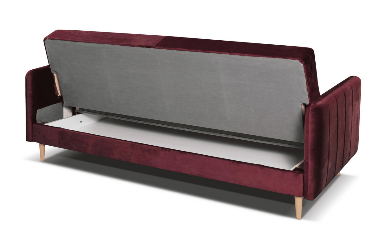 SCHLAFSOFA Vesto Rot Velours - Bettkasten - 207x93 cm - Rot, Holz/Holzwerkstoff (207/93/93cm) - Ravio
